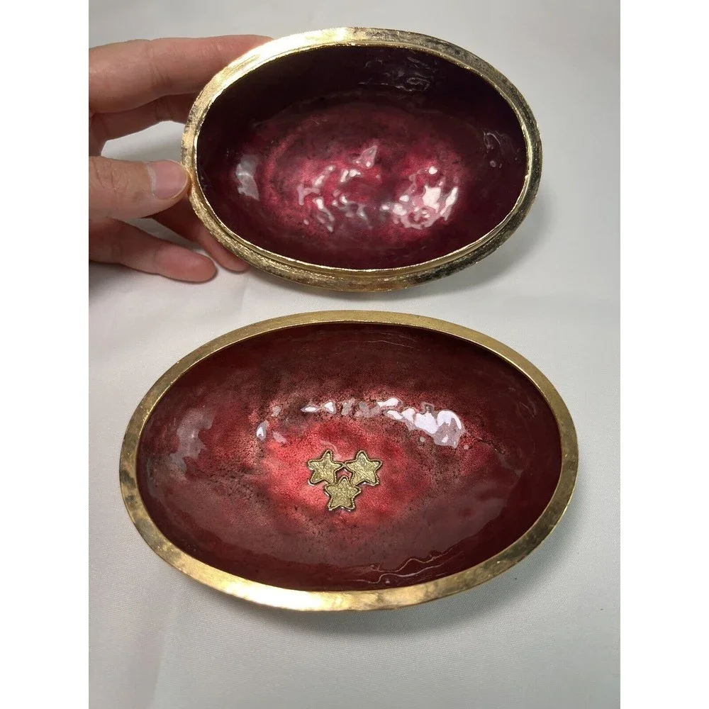 Enamel White House & American Star Flag Egg Shaped Trinket‎ Box Jewelry Dish